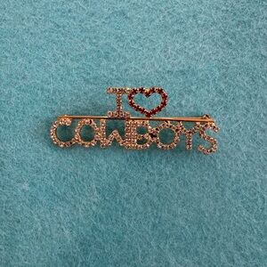 New I Love Cowboys Rhinestone Brooch